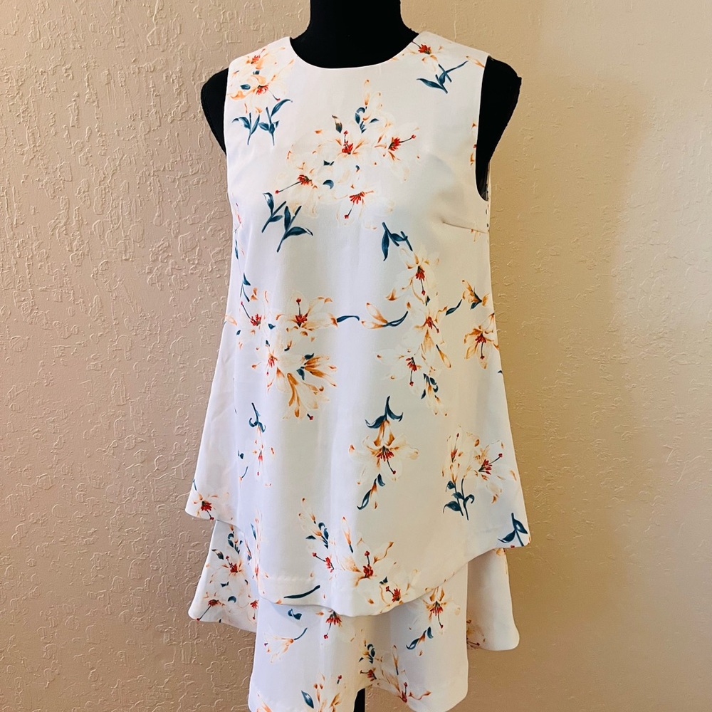 Elegant Floral Sleeveless Mini Dress‎